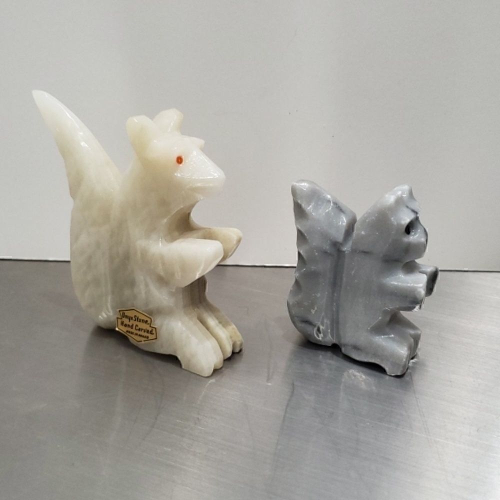 2 Onyx Stone Hand Carved Squirrels Made in Mexico